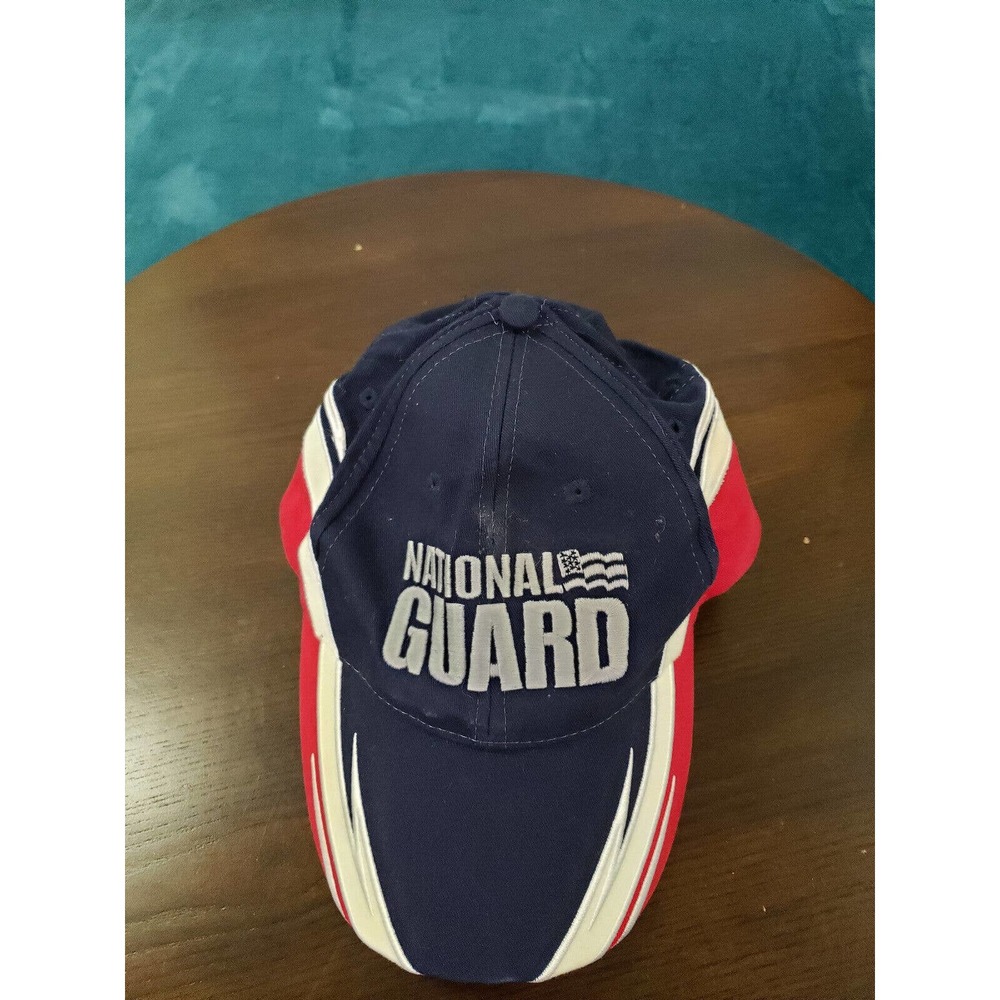 National Guard Mens Hat Cap Adjustable One Size USA Flag Logo Red White Blue